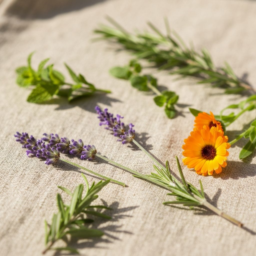 Frische Kräuter auf Leinen