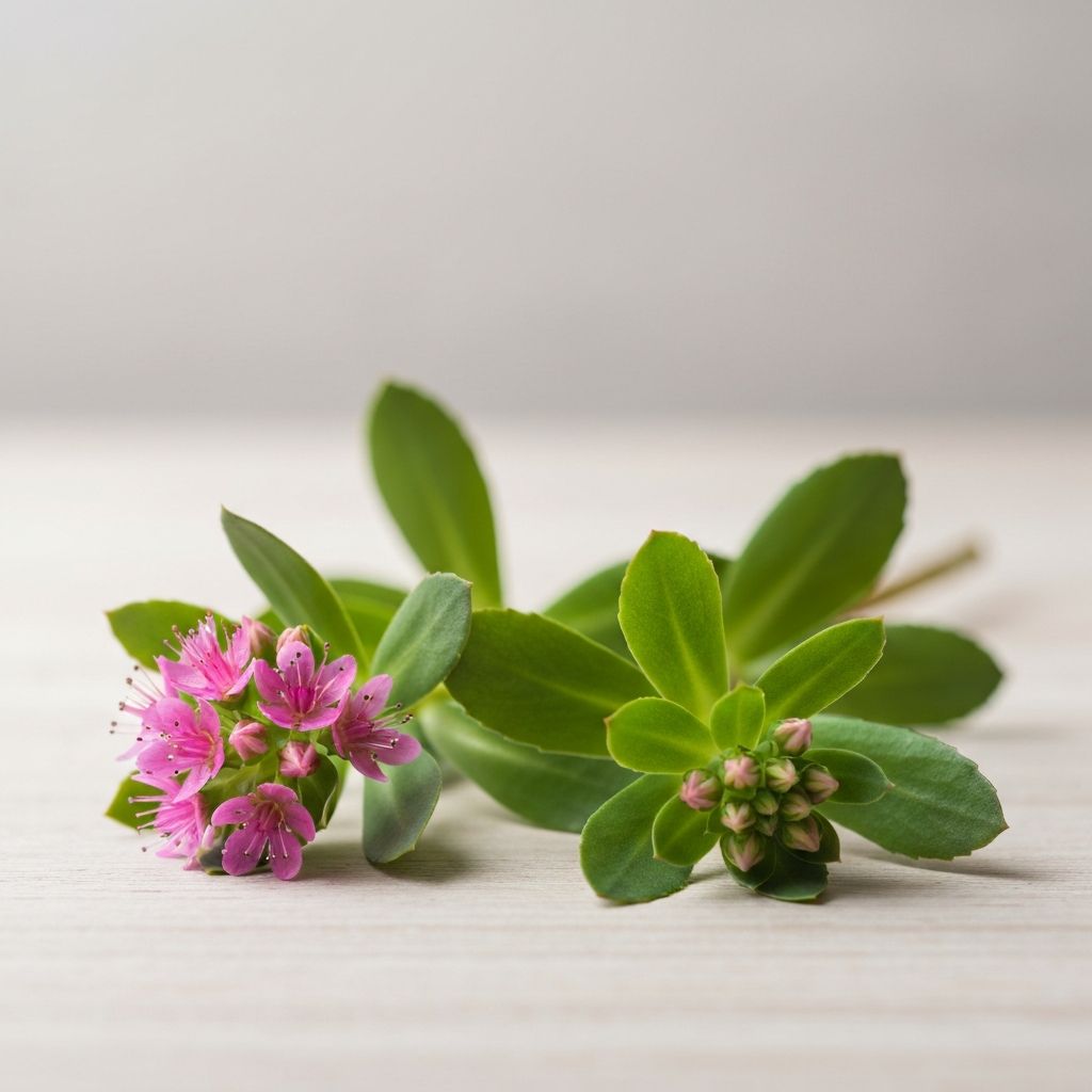 Rhodiola rosea Pflanze mit rosa Blüten